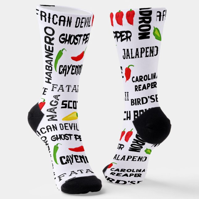 Chilli Pepper Fiery Hot Chillies Pattern Socks (Angled)