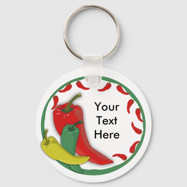 Chilli Pepper Group Circle Frame3 Key Ring (Front)