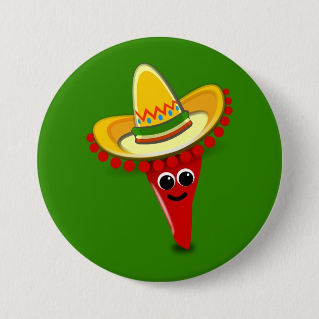 Chilli Pepper in a Sombrero 7.5 Cm Round Badge (Front)