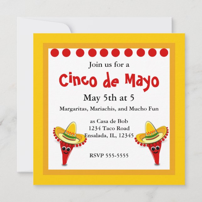 Chilli Pepper in a Sombrero Cinco de Mayo Invitation (Back)
