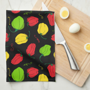 Chilli Pepper Jamaican Food Patterned Tea Towel