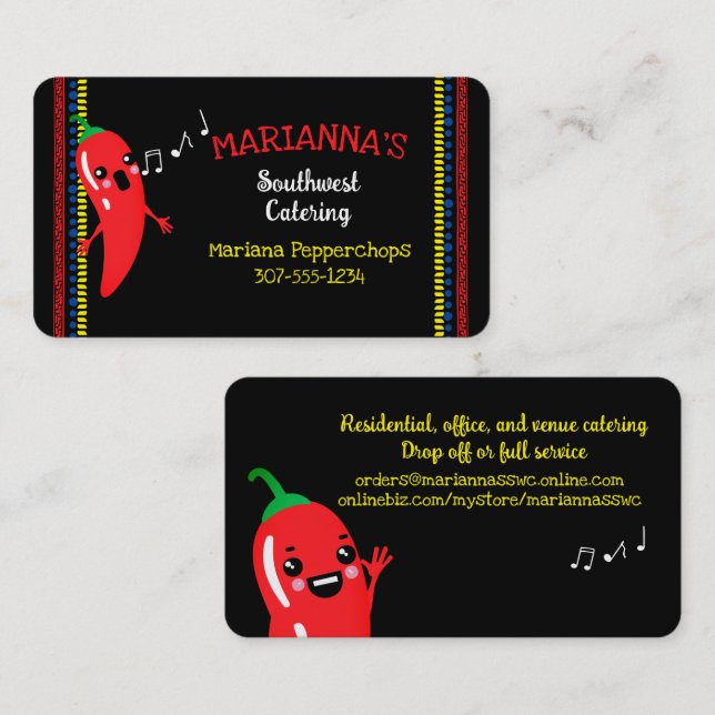 Chilli pepper Mexican Southwestern chef catering B Business Card (Front/Back)