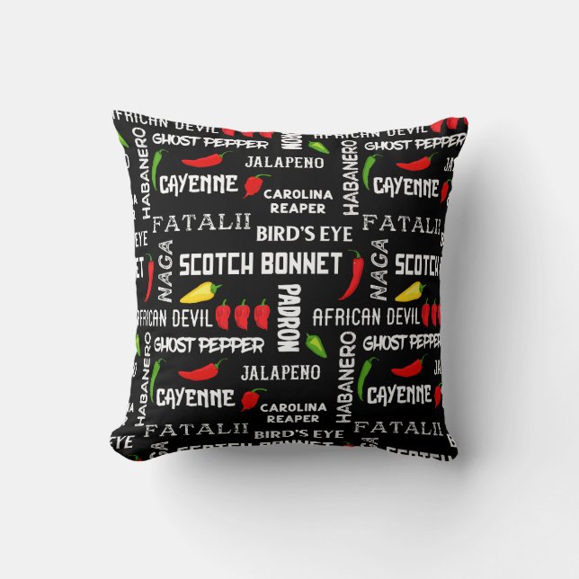 Chilli Pepper Names Pattern | Jamaican Cooking Cushion (Front)
