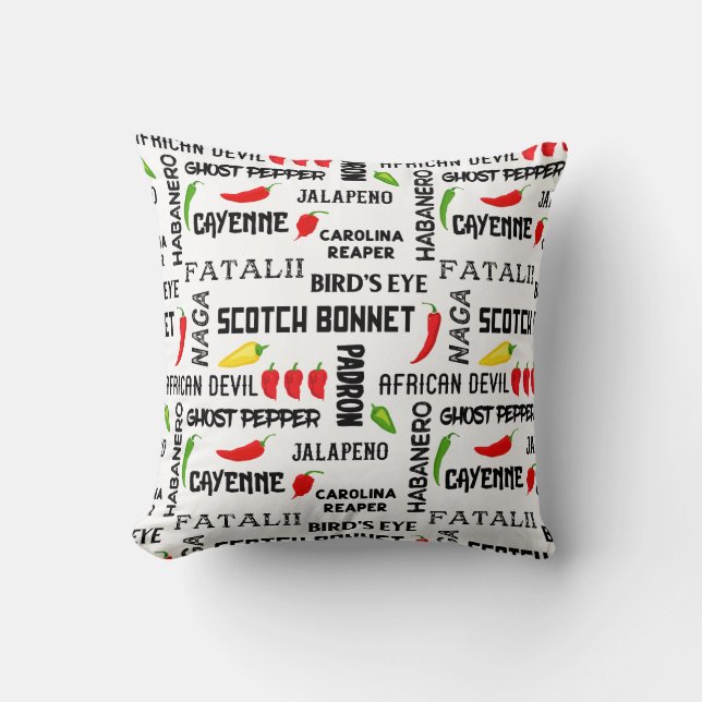 Chilli Pepper Names Pattern | Jamaican Cooking Cushion (Front)