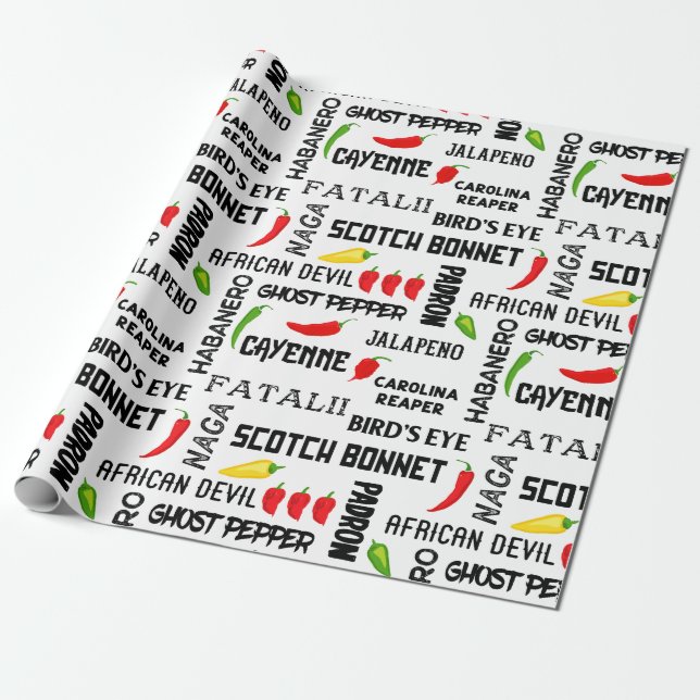 Chilli Pepper Names Pattern | Jamaican Cooking Wrapping Paper (Unrolled)