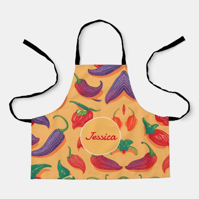 Chilli pepper Pastel Colourful Personalised Patter Apron (Front)