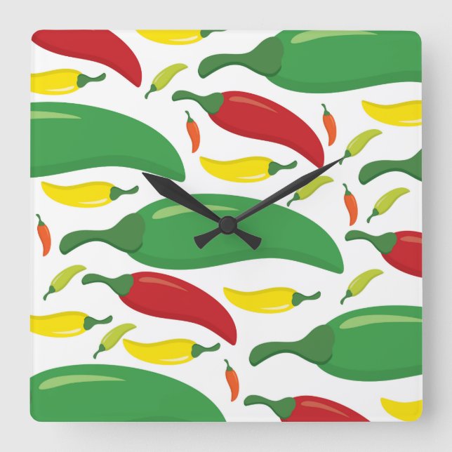 Chilli pepper pattern square wall clock (Front)