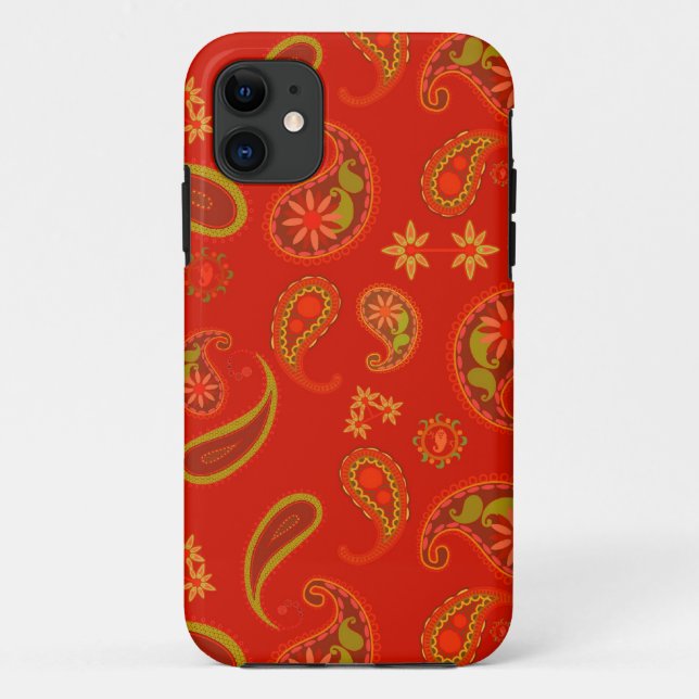 Chilli Pepper Red and Lime Green Paisley Pattern Case-Mate iPhone Case (Back)