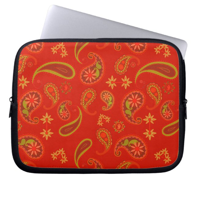 Chilli Pepper Red and Lime Green Paisley Pattern Laptop Sleeve (Front)