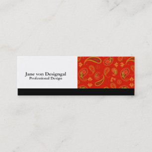 Chilli Pepper Red and Lime Green Paisley Pattern Mini Business Card