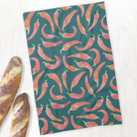 Chilli Pepper Red Teal Green Watercolor Art