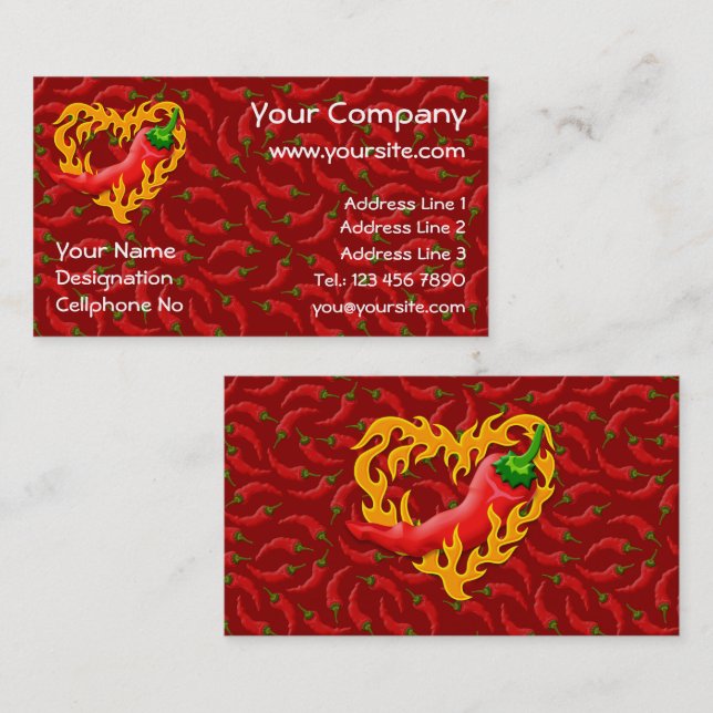 Chilli Pepper with Flame Heart Business Card (Front/Back)