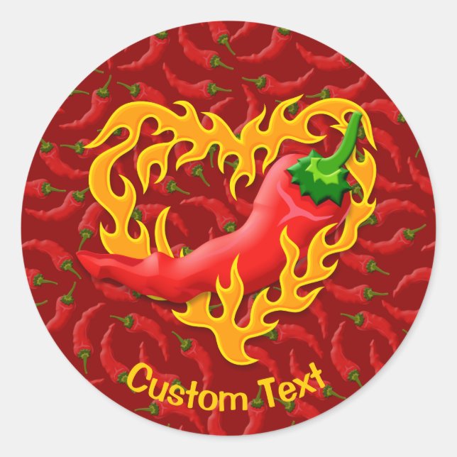 Chilli Pepper with Flame Heart Classic Round Sticker (Front)