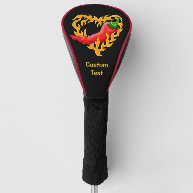 Chilli Pepper with Flame Heart Golf Head Cover (Front)