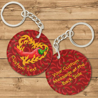 Chilli Pepper with Flame Heart Keychain