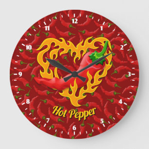 Chilli Pepper with Flame Heart Large Clock