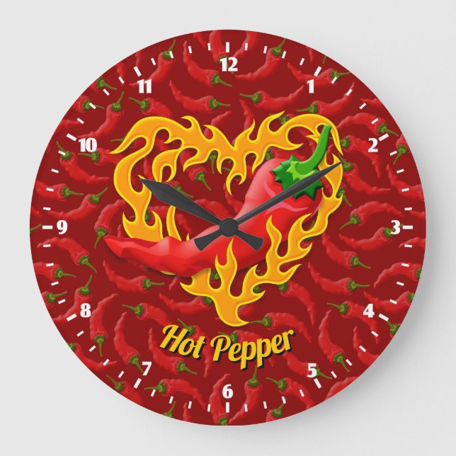 Chilli Pepper with Flame Heart Large Clock (Front)