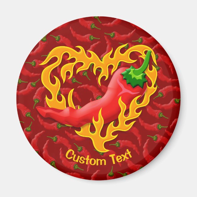 Chilli Pepper with Flame Heart Magnet (Front)