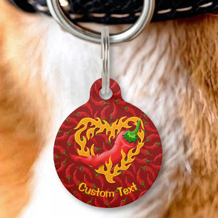 Chilli Pepper with Flame Heart Pet Tag