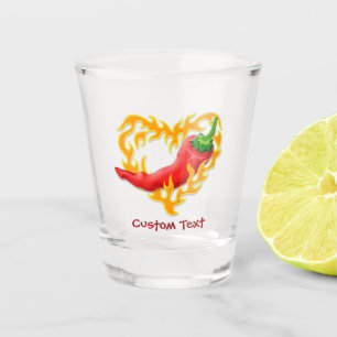 Chilli Pepper with Flame Heart Shot Glass