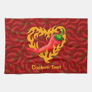 Chilli Pepper with Flame Heart Tea Towel