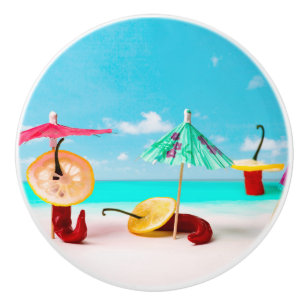 Chilli Peppers By The Sea Ceramic Knob