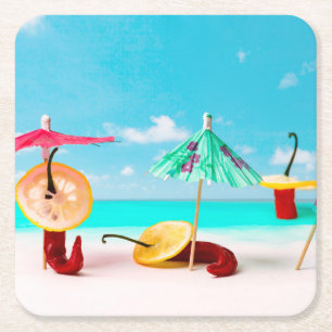 Chilli Peppers By The Sea Square Paper Coaster