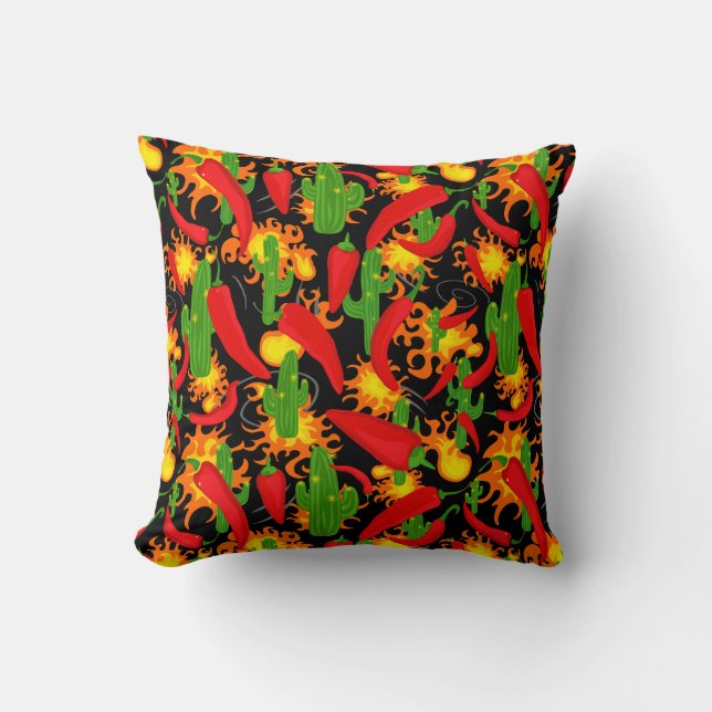Chilli Peppers, Cactus and Flames Fun Cushion (Front)