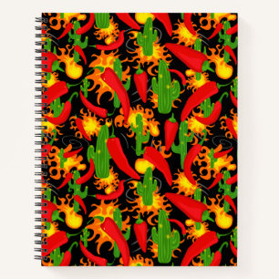 Chilli Peppers, Cactus and Flames Graphic Print Notebook