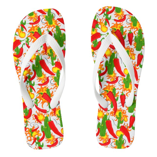 Chilli Peppers, Flames and Cactus Patterned Thongs (Footbed)