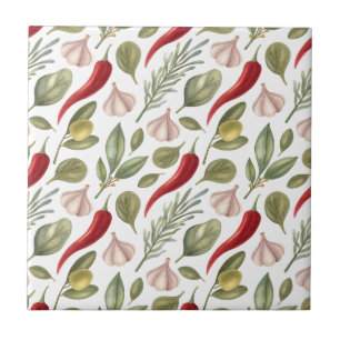 Chilli Peppers, Garlic, Olives and Herbs  Ceramic Tile