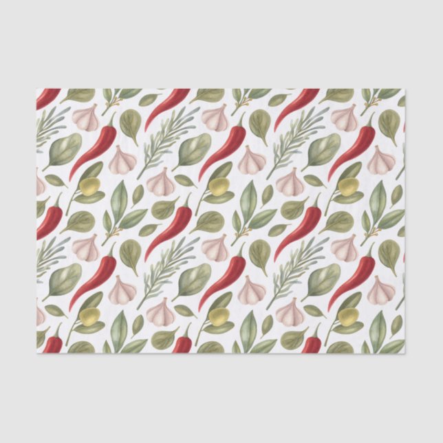 Chilli Peppers, Garlic, Olives and Herbs  Tissue Paper (Front)