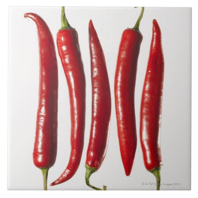 Chilli Peppers in a Row Ceramic Tile (Front)