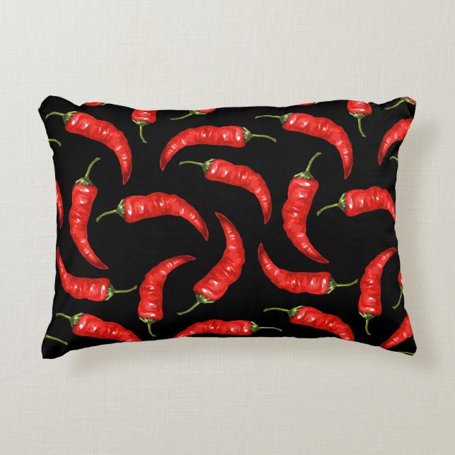 Chilli peppers on black decorative cushion (Front)