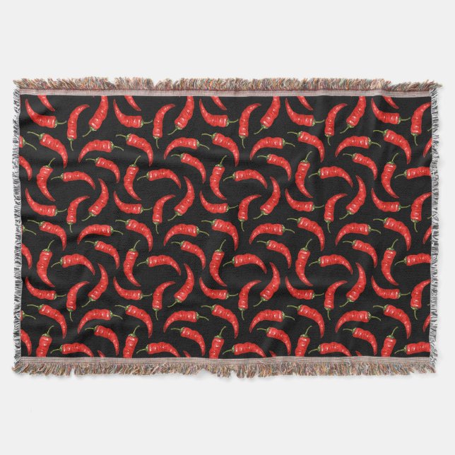 Chilli peppers on black throw blanket (Front)