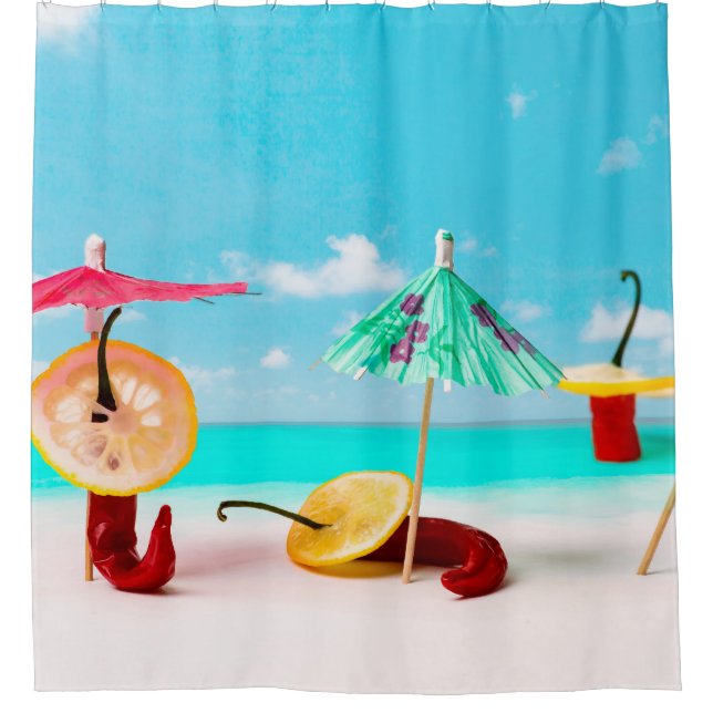 Chilli Peppers On The Beach Shower Curtain (Front)