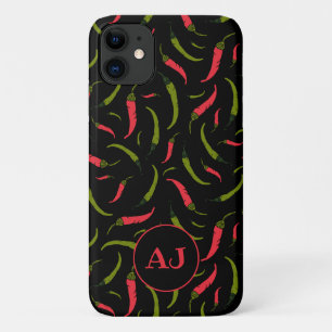 Chilli Peppers Pattern on Black iPhone 11 Case