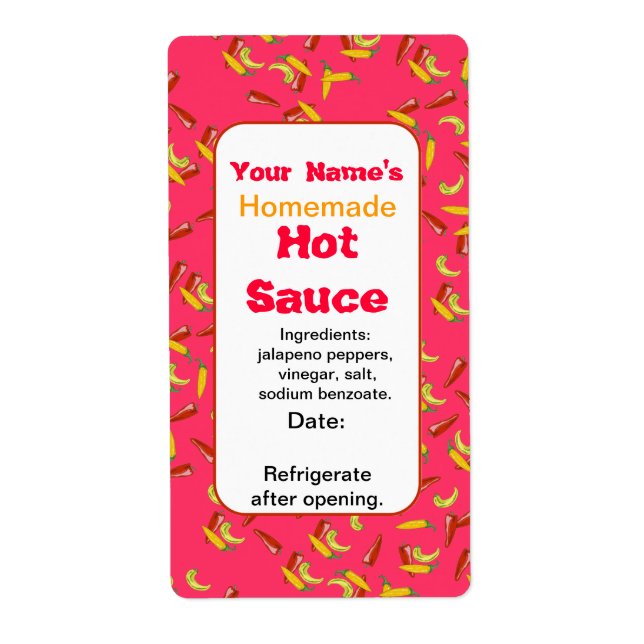 Chilli Peppers Red Add Your Name Hot Sauce Labels (Front)