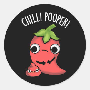 Chilli Poooper Funny Pepper Pun Dark BG Classic Round Sticker