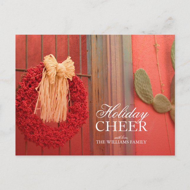Chilli Ristra Red Wreath with rustic beige bow Holiday Postcard (Front)