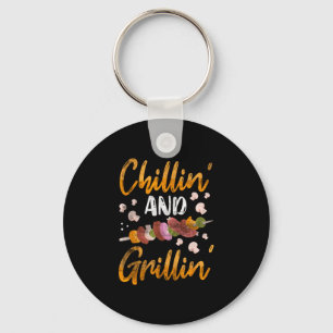 Chillin and grillin bbq smoker funny barbeque key ring