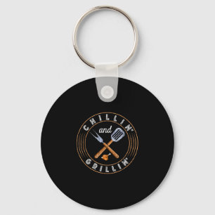 Chillin and grillin funny barbeque grilled bbq key ring