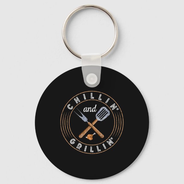 Chillin And Grillin Funny Byrbeque Grilled Bbq Lov Key Ring (Front)