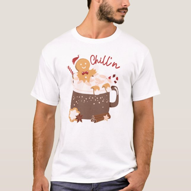 Chillin' Christmas Hot Chocolate and Gingerbread T-Shirt (Front)