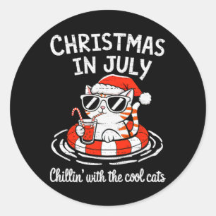 Chillin Cool Cats Christmas In July Kitty Meowy Xm Classic Round Sticker