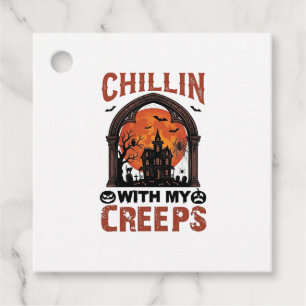 Chillin Creeps Halloween Haunted House Orange Moon Favour Tags