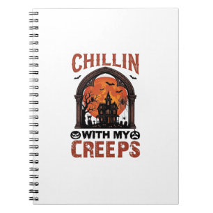 Chillin Creeps Halloween Haunted House Orange Moon Notebook