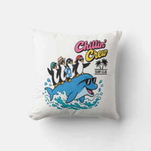 Chillin Crew Surf Club Penguin Dolphin T-Shirt Cushion
