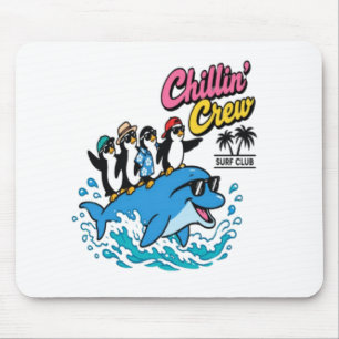 Chillin Crew Surf Club Penguin Dolphin T-Shirt Mouse Pad