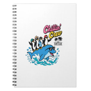 Chillin Crew Surf Club Penguin Dolphin T-Shirt Notebook